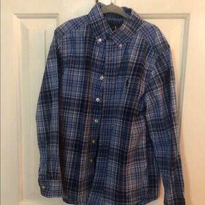 Ralph Lauren Boys blue plaid button down shirt